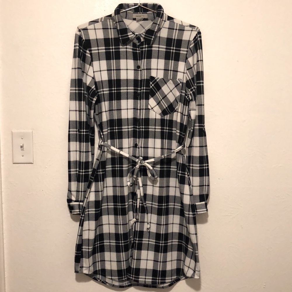 Passport Plaid Belted Button Down Dress